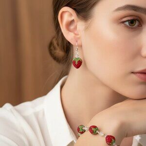 NEW 17mm Beautiful Vibrant 7" Strawberry Bling Bead Strand strawberries Crafts